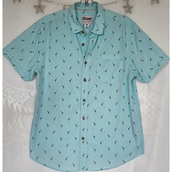 Plugg Mens Light Blue Medium Flamingo All Over Coastal Nautical Preppy Travel - Picture 1 of 11